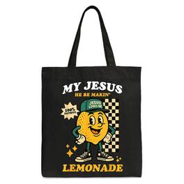 OrnamentallyYou - Life Gave Me Lemons Jesus Lemonade Tote Bag, Funny Christian Faith Retro Gift Shopper - Black
