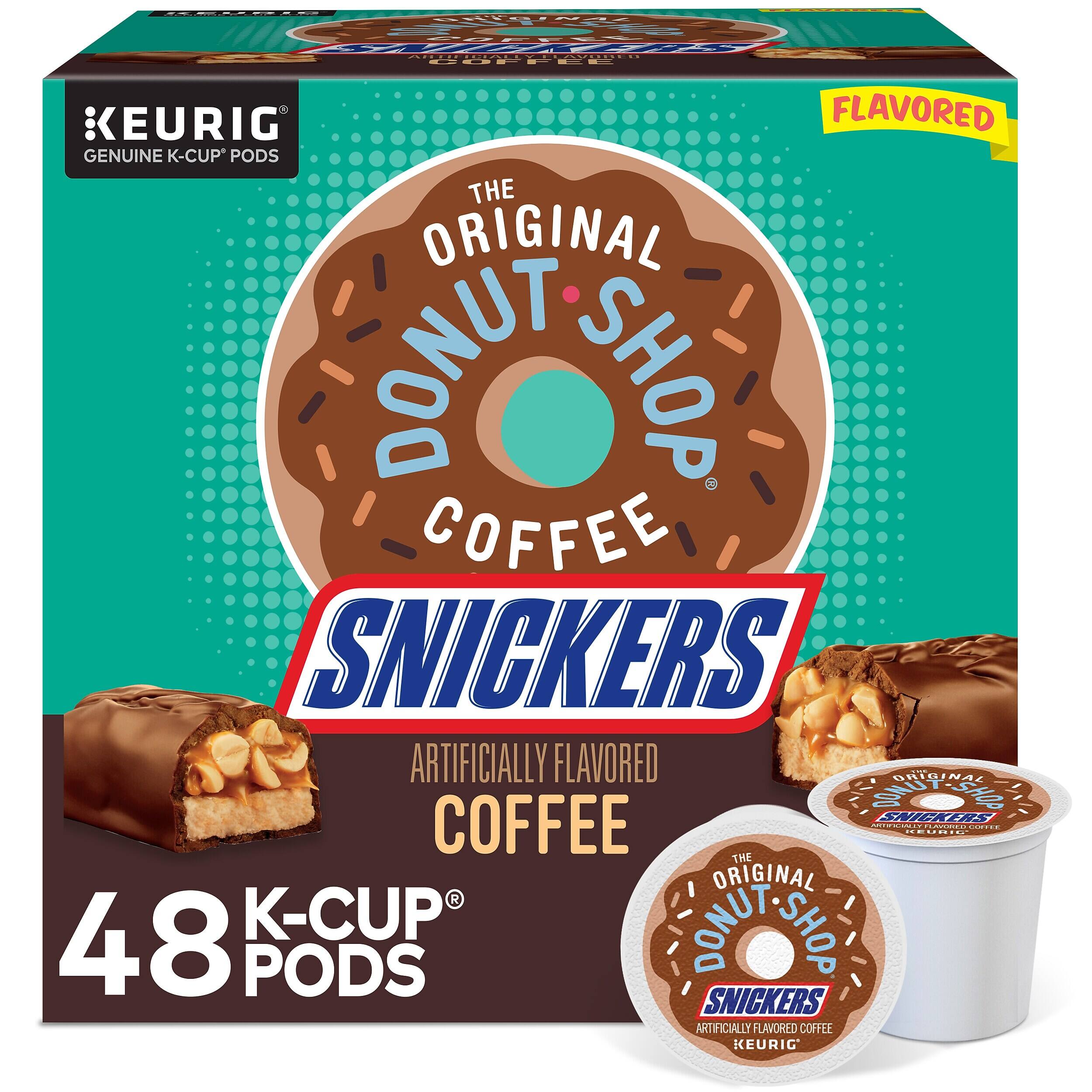 KEURIG GENUINE K-CUP* PODS  
THE ORIGINAL DONUT SHOP COFFEE  
SNICKERS ARTIFICIALLY FLAVORED  
48 PODS  
THE ORIGINAL K-CUP DONUT SHOP  
SNICKERS ARTIFICIALLY FLAVORED COFFEE