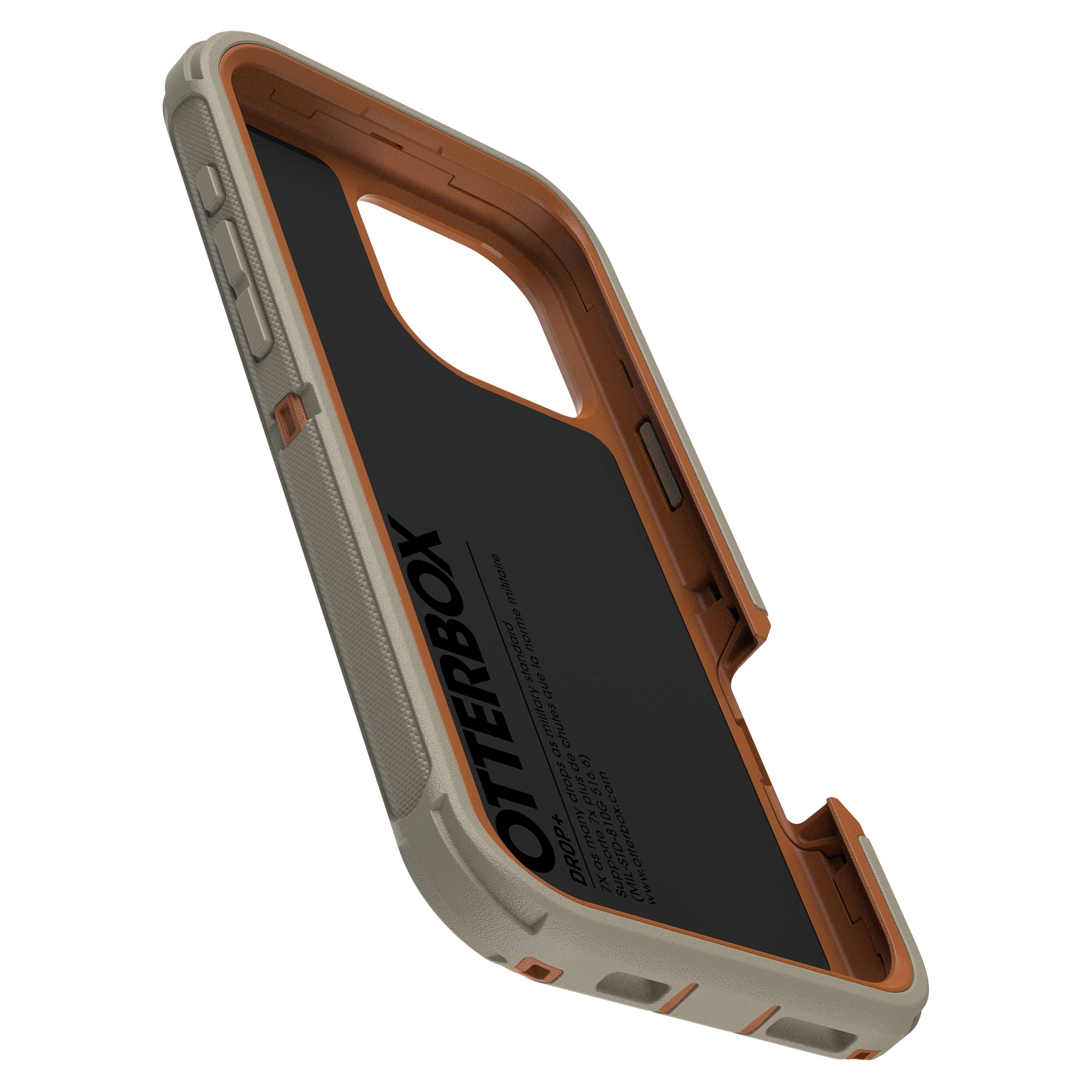 The text on the image reads "OTTERBOX and military grade drop+ protection." This is a description of the case's features, indicating that it is designed to protect the phone from drops and impacts.