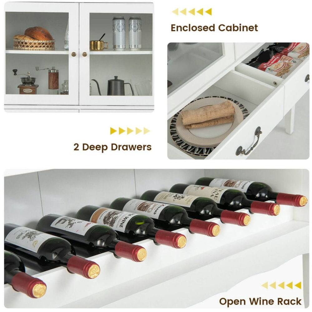 Enclosed Cabinet  
2 Deep Drawers  
Open Wine Rack