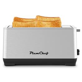 HOMLUX - 4-Slice Extra Wide Long Slot Toaster Stainless Steel Removable Crumb Tray 6 Browning Settings - Silver