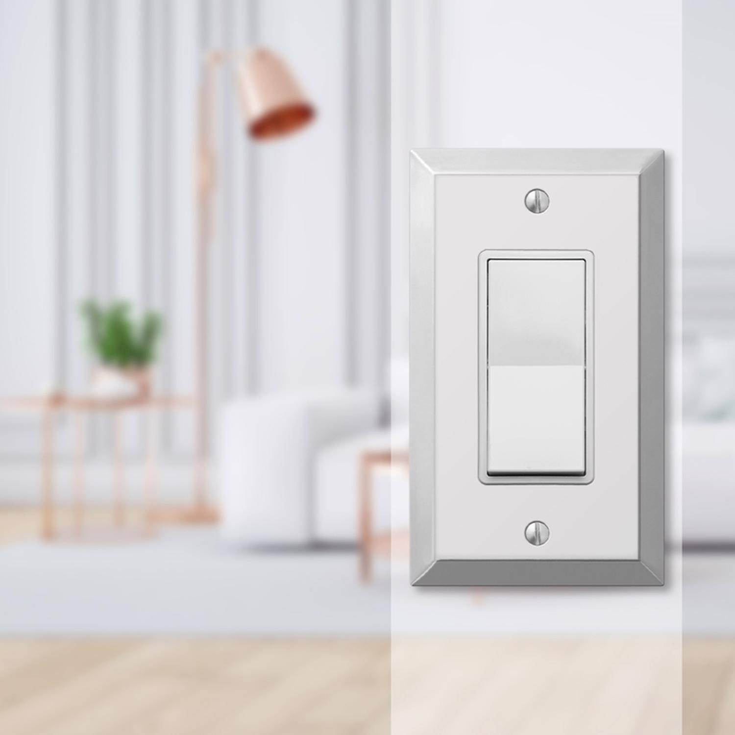 Left. AMERELLE - Amerelle Century Polished Chrome 1 gang Stamped Steel Decorator Wall Plate 1 pk - Chrome.