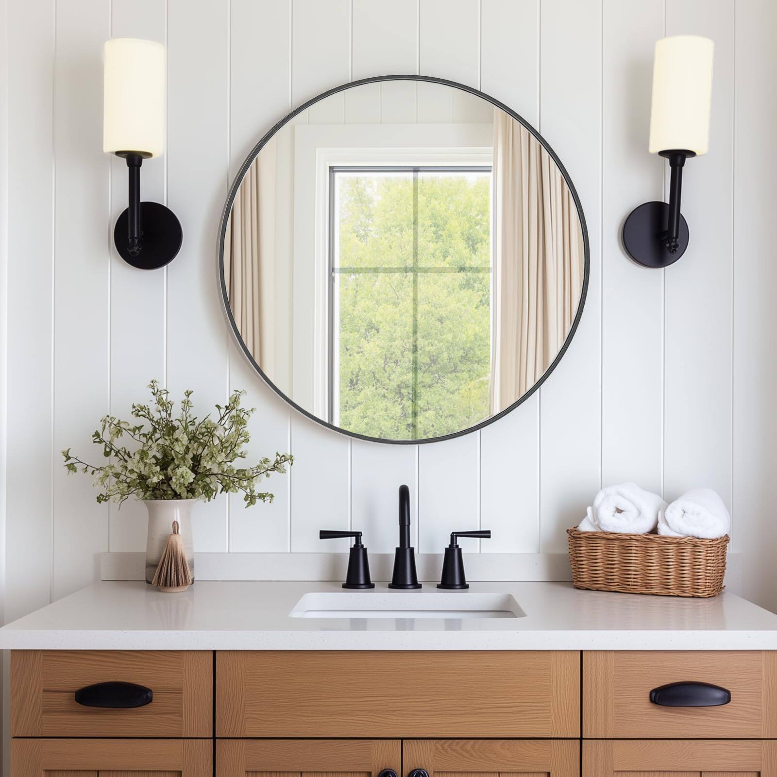 Black-round-24"L x 24"W-Round Mirror