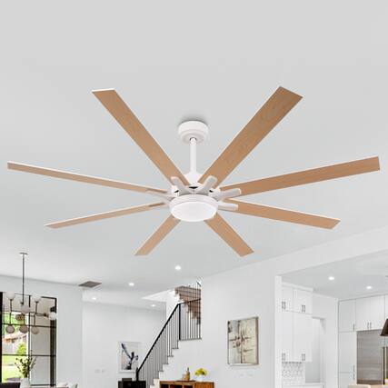 Front. Parrot Uncle - 65-inch Indoor LED Ceiling Fan with Light and Remote Control, 8 Reversible Blades, DC Reversible Motor - White.