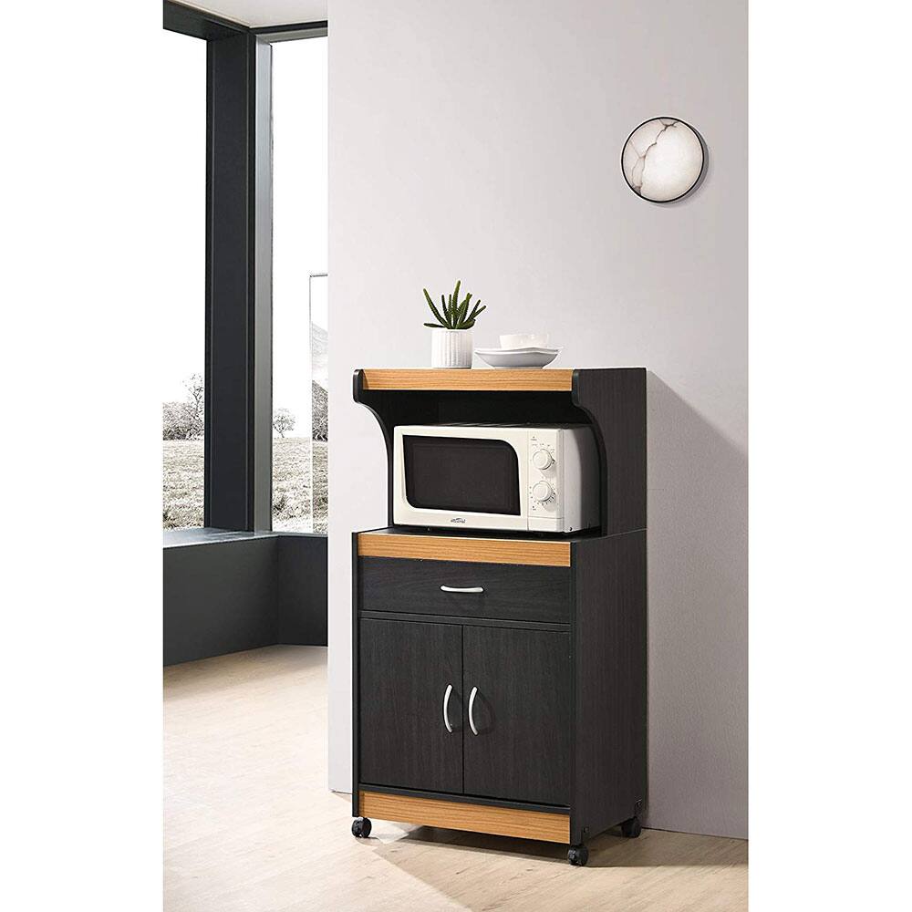 Alt View 10. Hodedah - Hodedah Wheeled Microwave Island Cart with Drawer and Cabinet Storage, Black-Beech - Black-beech.