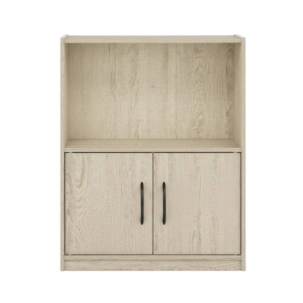 Back. FurniFact - Brown 2-Tier Open Shelf Bookcase with Doors Storage Cabinet for Living Room - Metropolitan Pine.