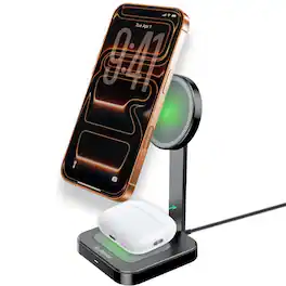 Esoulk - 2-In-1 Foldable Magsafe Compatible Magnetic Wireless Charger for iPhone 17 Pro Max and Airpods Pro 3 - Black