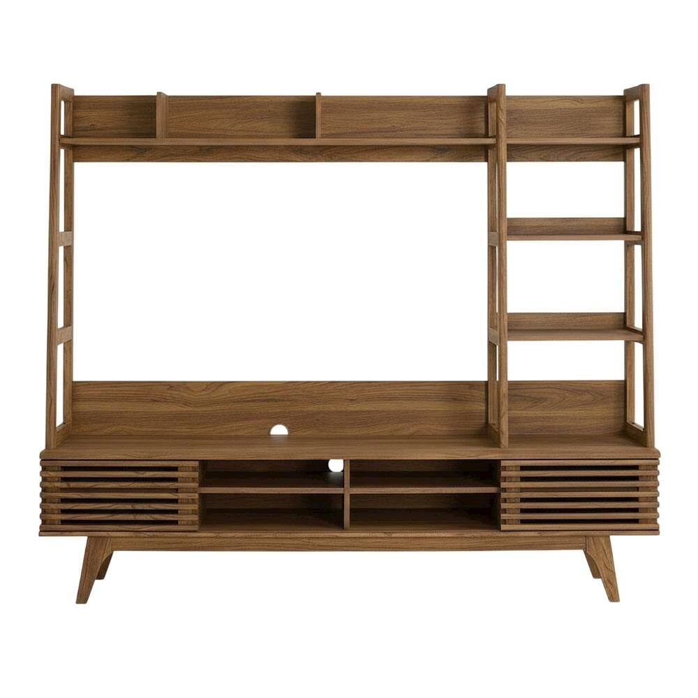 Back. FurniFact - Brown Wood TV Stand Entertainment Center with Spacious Surface - Brown.