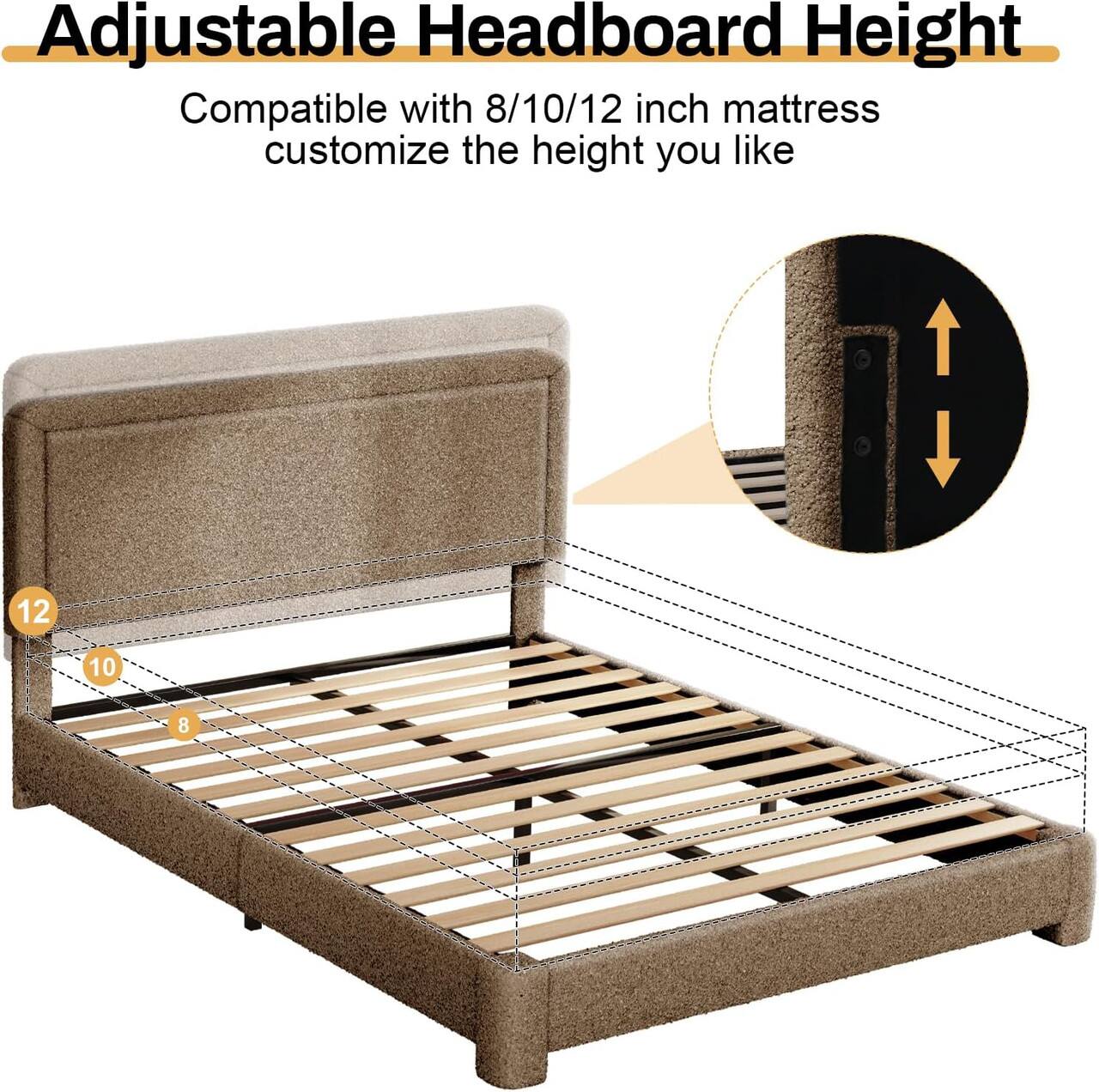 Adjustable Headboard Height

Compatible with 8/10/12 inch mattress customize the height you like