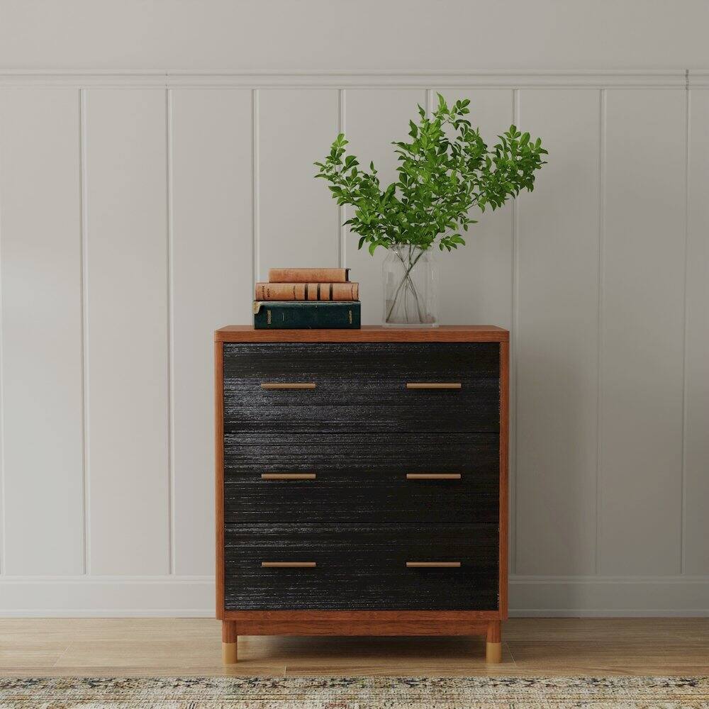 Angle. Alpine Furniture - Belham 3 Drawer Small Chest - Two Tone - Dark Walnut & Black.