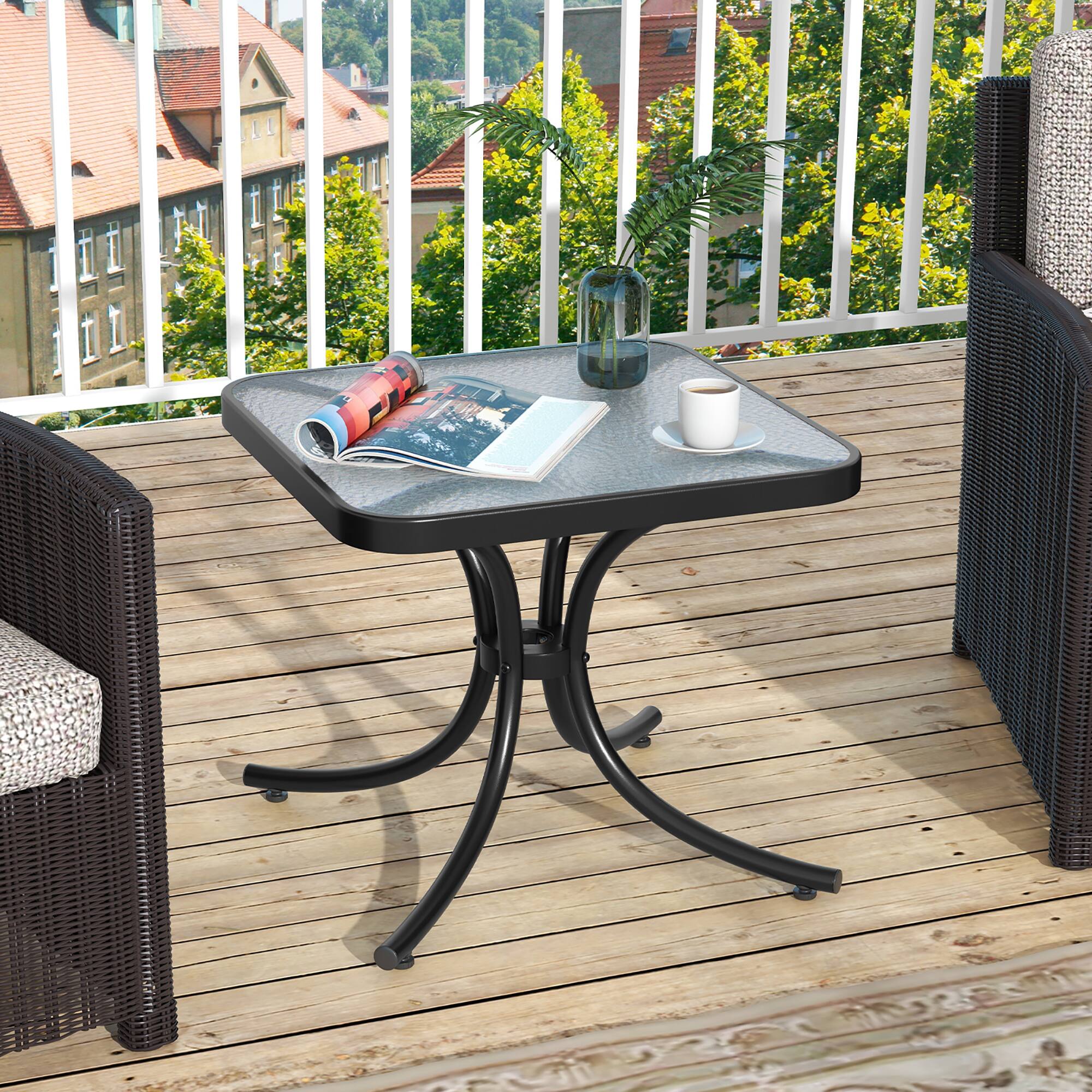 Alt View 3. Gymax - Gymax Outdoor Side Table Square Patio Table w/ Tempered Glass Top Small Coffee Table - Black.