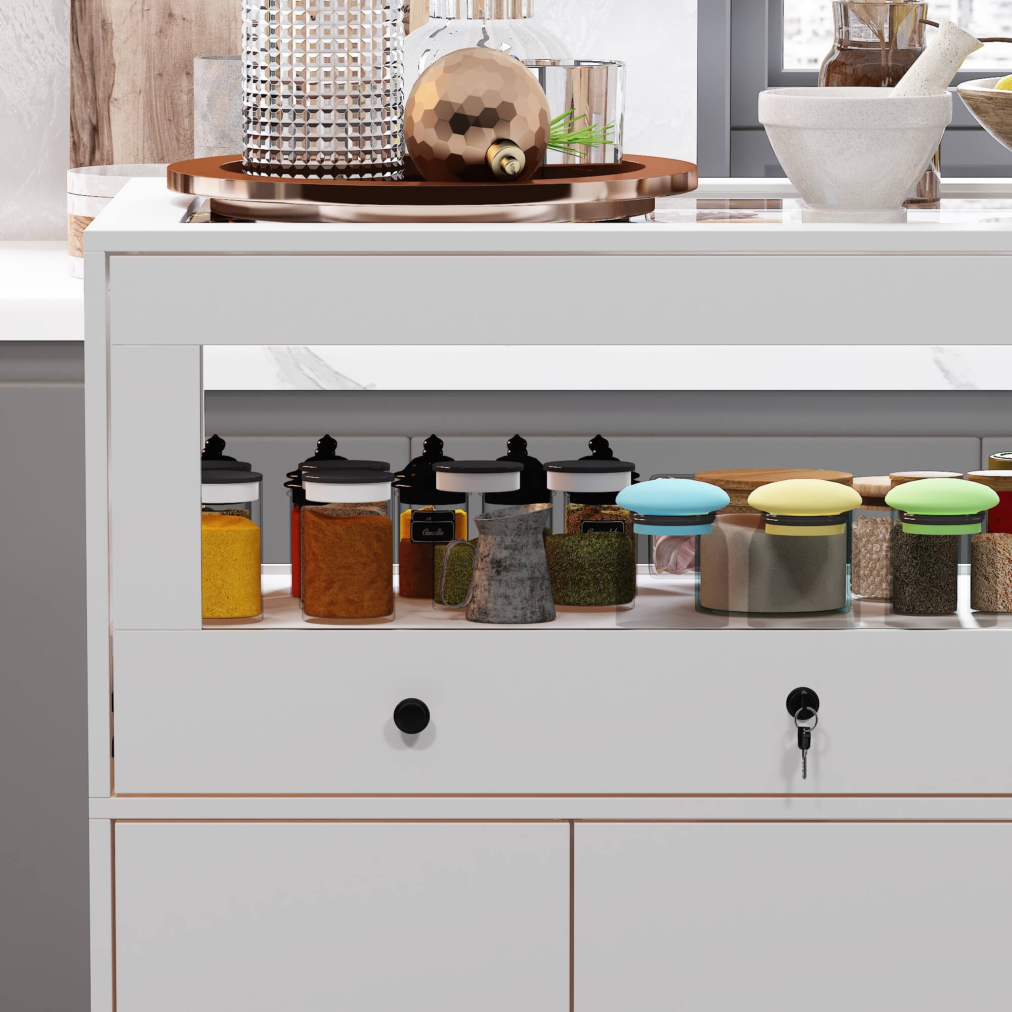 Alt View 8. Famapy - Famapy Kitchen Island Storage Cabinet: Smart Organization for Modern Kitchens - White.