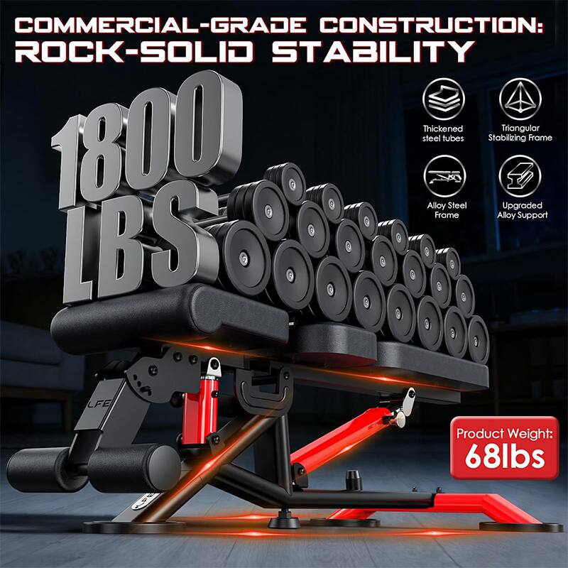 COMMERCIAL-GRADE CONSTRUCTION: ROCK-SOLID STABILITY

- Thickened Triangular steel tubes
- Stabilizing Frame
- Alloy Steel Frame
- Upgraded Alloy Support

1800 LBS

Product Weight: 68lbs