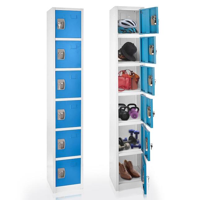 Alt View 4. AdirOffice - 629-Series 72" H 6-Tier Steel Key Lock 6-Shelf Locker with Key Lock - Blue.