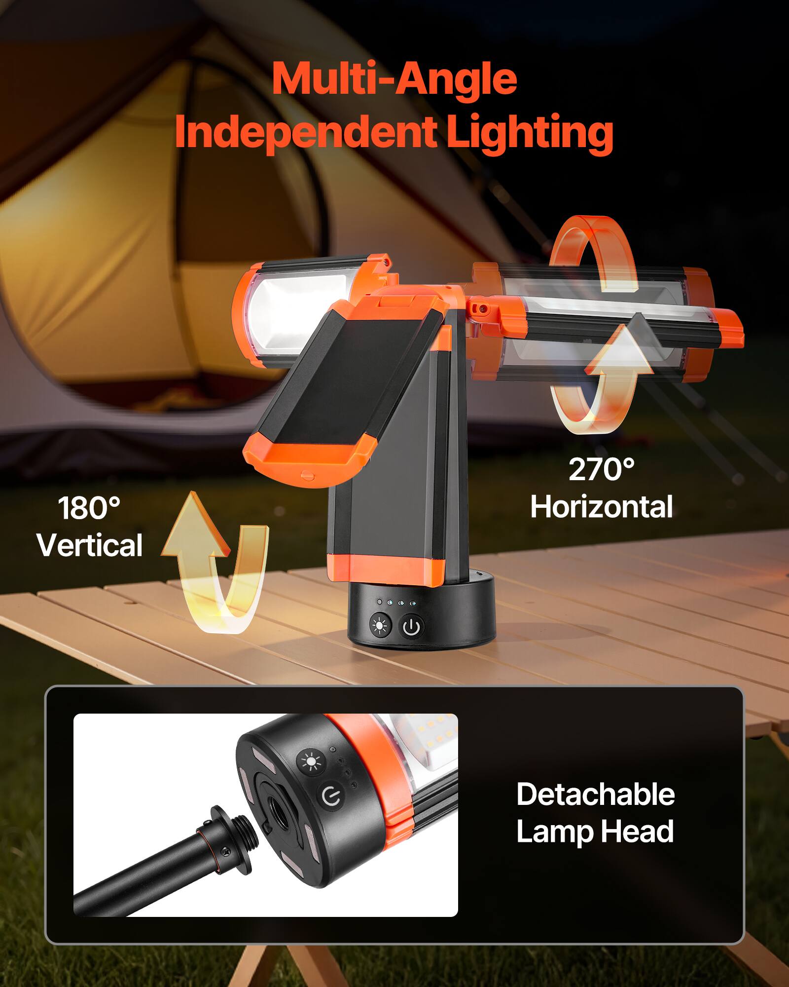 Multi-Angle Independent Lighting  
180° Vertical  
270° Horizontal  
Detachable Lamp Head