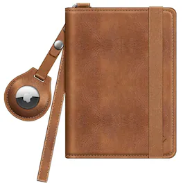 Kitcheniva - Travel Passport Holder With RFID Protection Slim Card Wallet & AirTag Slot - Brown