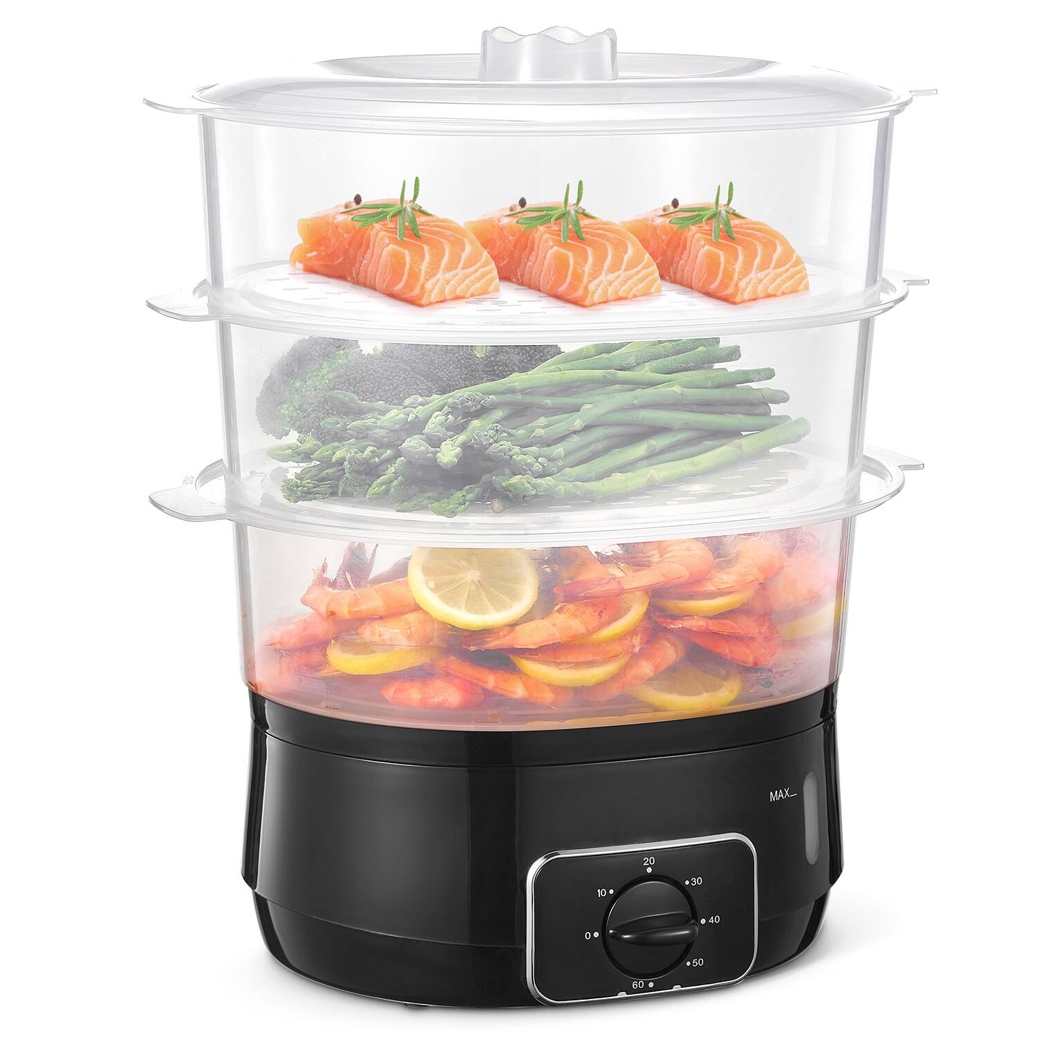 Alt View 1. KEINVE - Electric Food Steamer for Cooking, 13.7QT Vegetable Steamer with 3 Tiers BPA-Free Baskets, 800W Fast Simultaneous Cookin - Black.