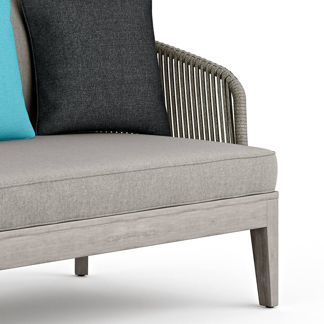 Back. Simpli Home - Carmel 75 inch Wide Contemporary Outdoor Sofa in Polyester Fabric - Sand Drift.