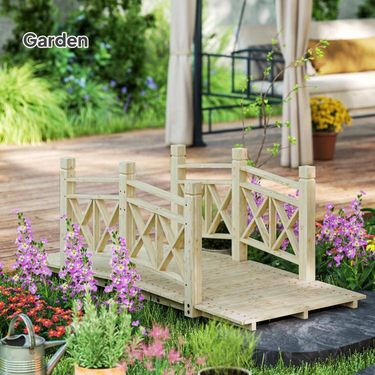 Alt View 6. PULUZ - 5 ft. Wooden Garden Bridge Footbridge for Backyard Ponds, Creeks, Streams, Nature Wood.