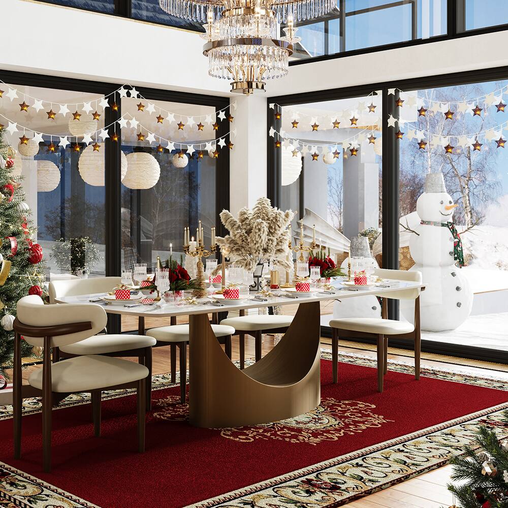 Alt View 10. POVISON - 71" Modern Minimalist Dining Table for 4-6, White Rectangular Glossy Sintered Stone Tabletop, Bronze Carbon Steel Leg - Glossy White Sintered Stone with Bronze.