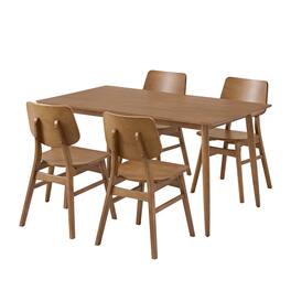 Alaterre Furniture - 59 in. Pine Wood Mid Century Modern Dining Table with Set of 4 Rubber Wood Chairs - Warm Walnut