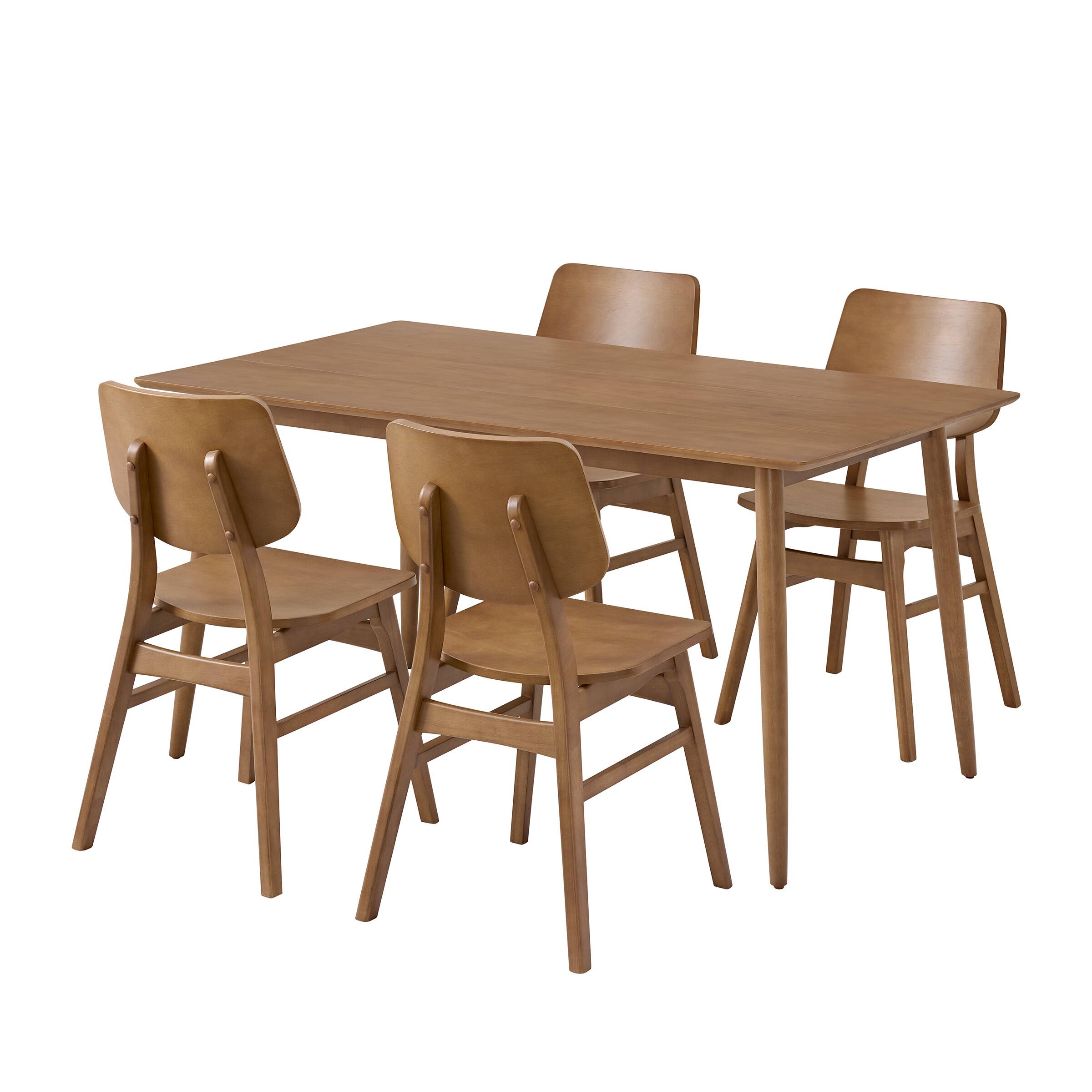 Front. Alaterre Furniture - 59 in. Pine Wood Mid Century Modern Dining Table with Set of 4 Rubber Wood Chairs - Warm Walnut.