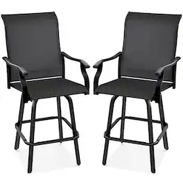 Best Choice Products - Set of 2 Outdoor Swivel Bar Stools, Patio Barstool Chairs w/ 360 Rotation, All-Weather Mesh - Black