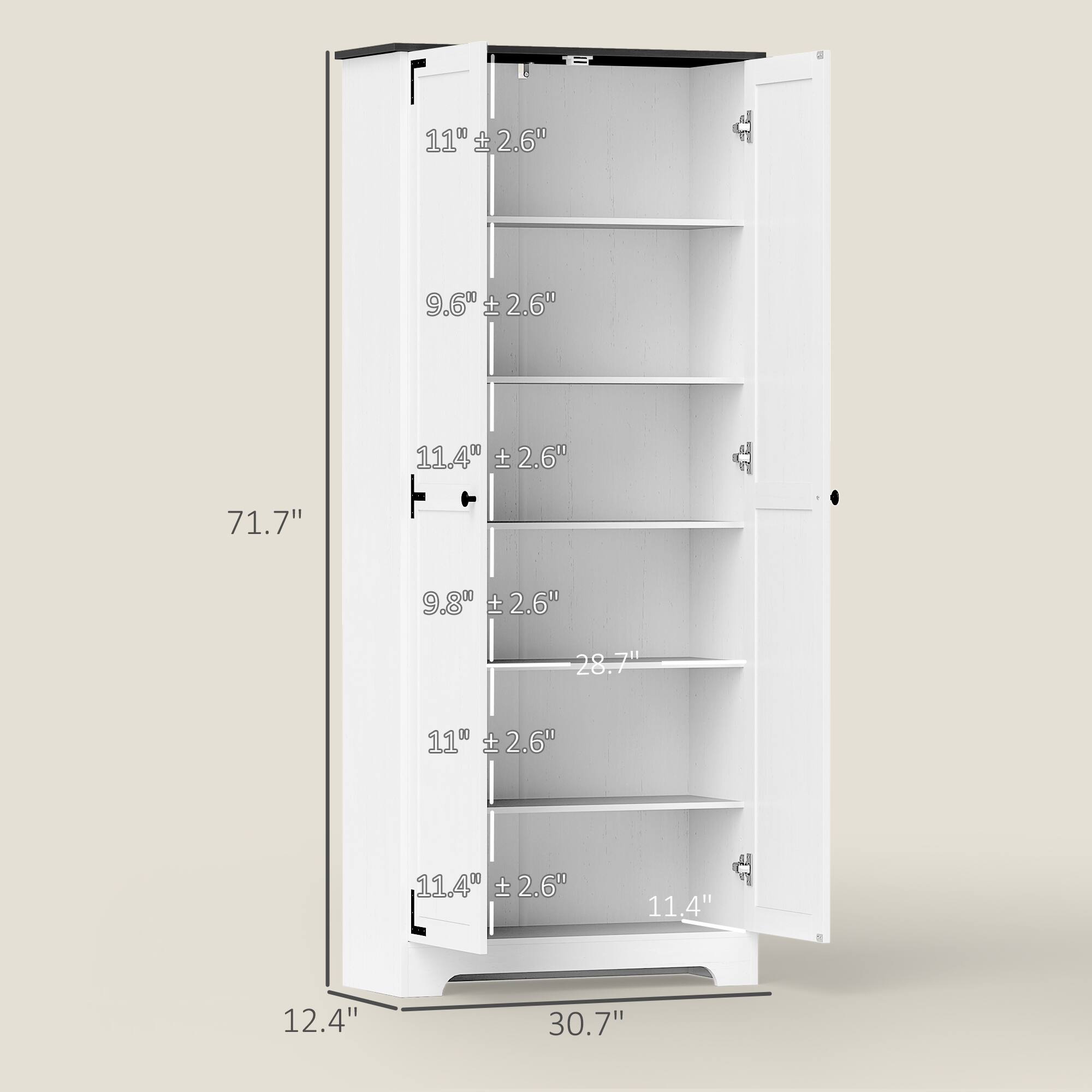 11" ± 2.6"  
9.6" ± 2.6"  
11.4" ± 2.6"  
9.8" ± 2.6"  
11" ± 2.6"  
11.4" ± 2.6"  

71.7"  
30.7"  
12.4"  
28.7"