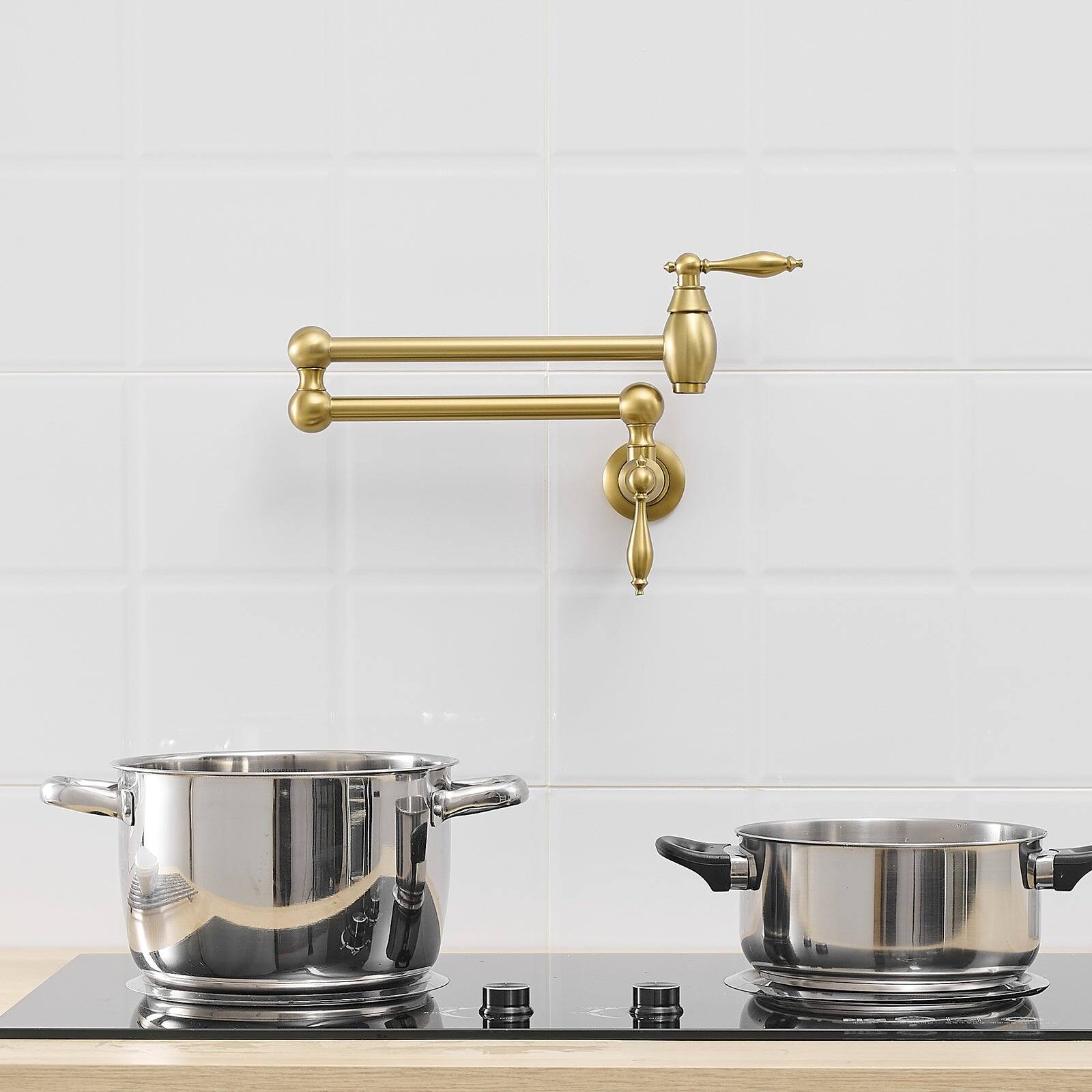 Alt View 2. Boyel Living - Wall Mount Pot Filler 2 Handles with Double Joint Swing Arms in Brushed Gold - Brushed Gold.