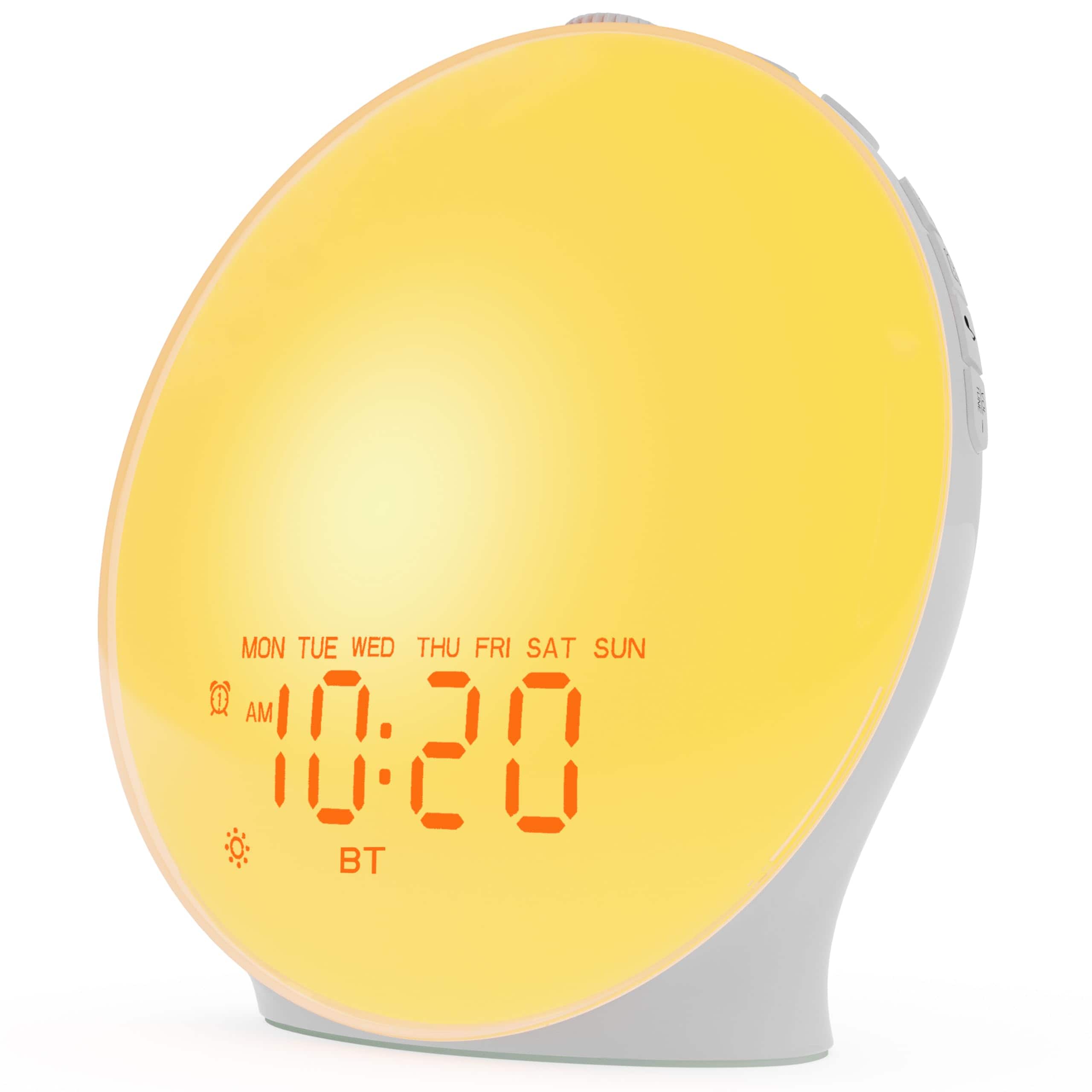 Dazzed Corner - Wake Up Light Alarm Clock for Bedrooms, Bluetooth Speaker - White