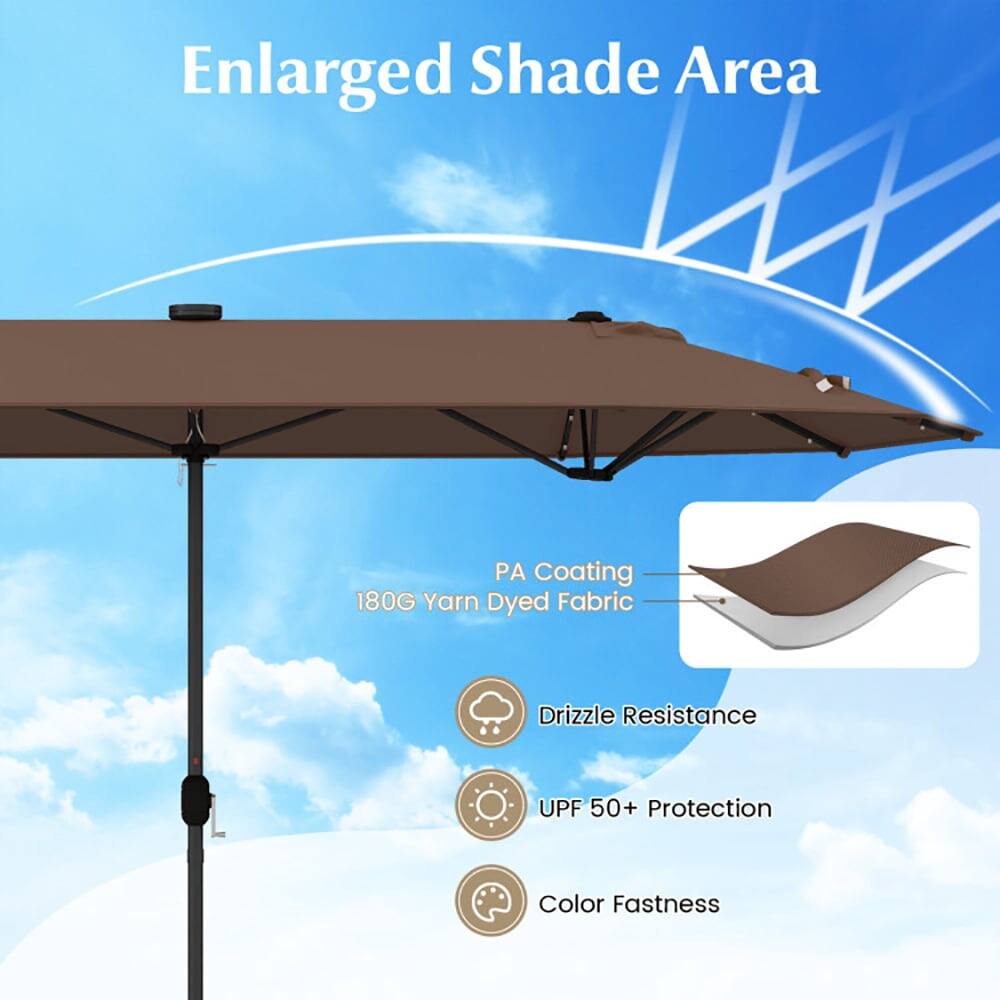 Enlarged Shade Area

PA Coating
180G Yarn Dyed Fabric

Drizzle Resistance
UPF 50+ Protection
Color Fastness