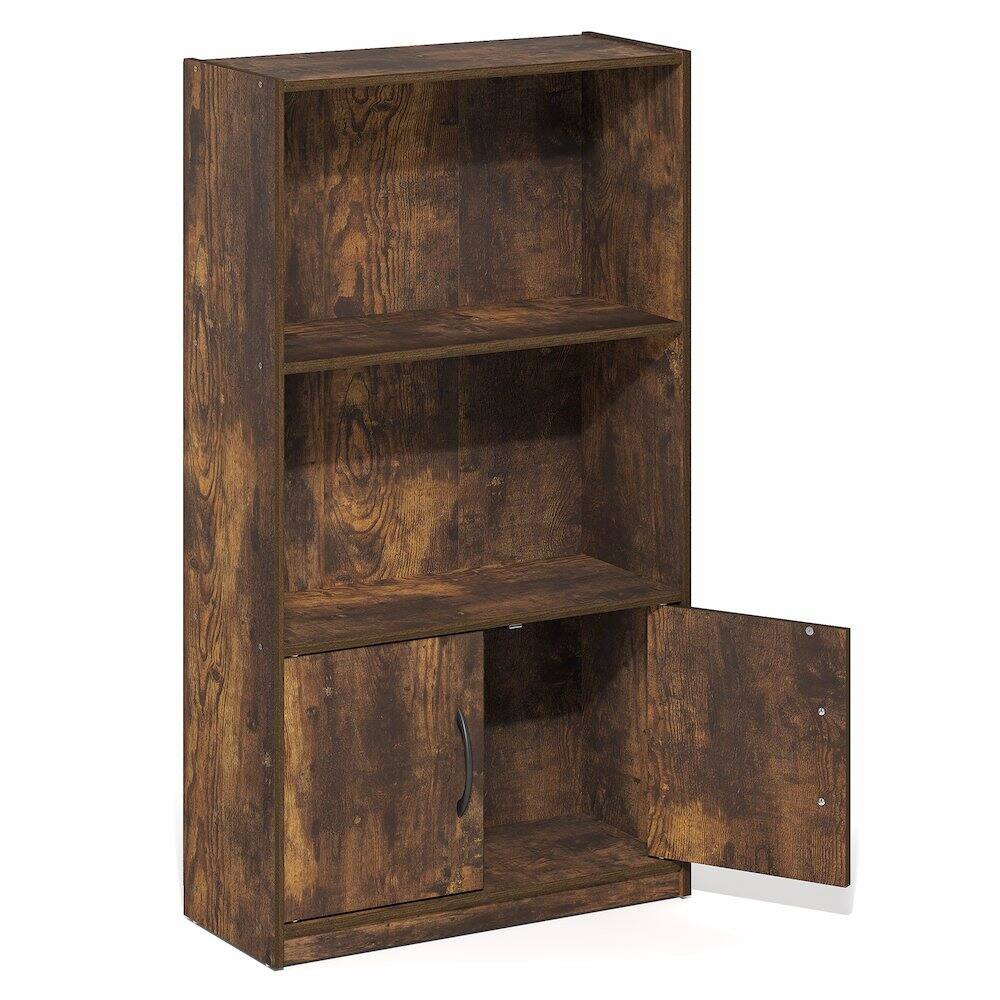 Back. Furinno - GRUEN Book Shelf, 3-Tier Bookshelf, Bookcase with Open Shelf and Doors Storage Cabinet, 9.3 x 21.8 x 39.5 - Amber Pine.