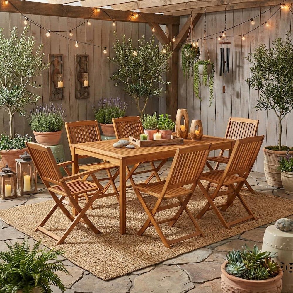 Outdoor Escape - Wooden Patio Set with Oil Finish, Dining Table and 6 Outdoor Chairs - Brown price history on PriceWatchPro