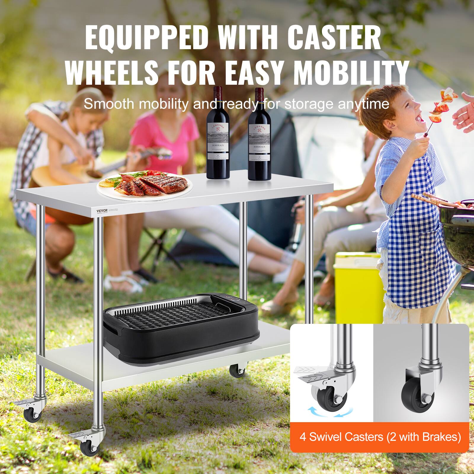 EQUIPPED WITH CASTER WHEELS FOR EASY MOBILITY  
Smooth mobility and ready for storage anytime  

4 Swivel Casters (2 with Brakes)