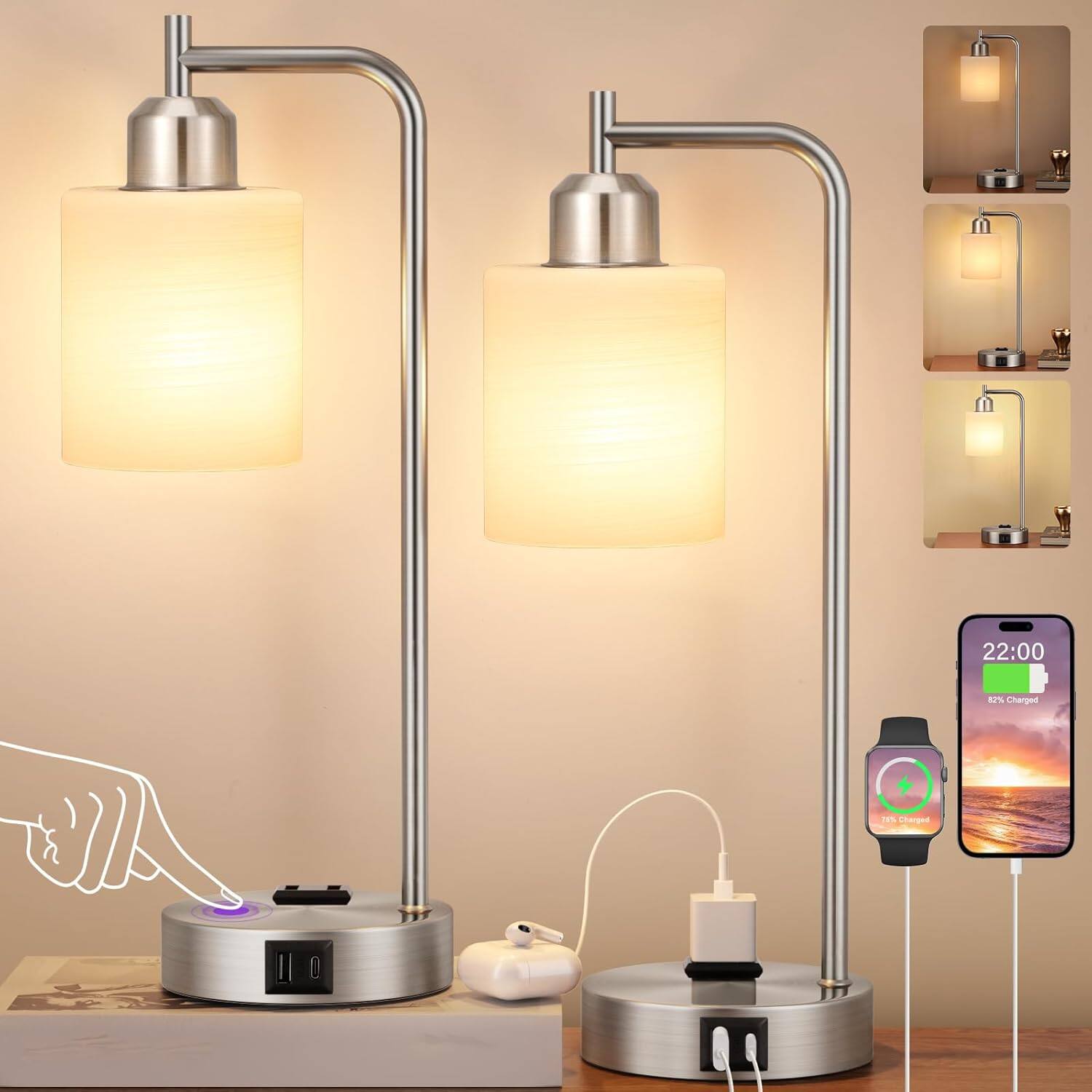 Brushed Nickel Base& Striped White Shade