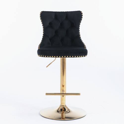 Alt View 2. LUCKY ONE - Assembled Adjustable Height Swivel Bar Stool Set of 2 Velvet Tufted with Golden Metal Base - Black.