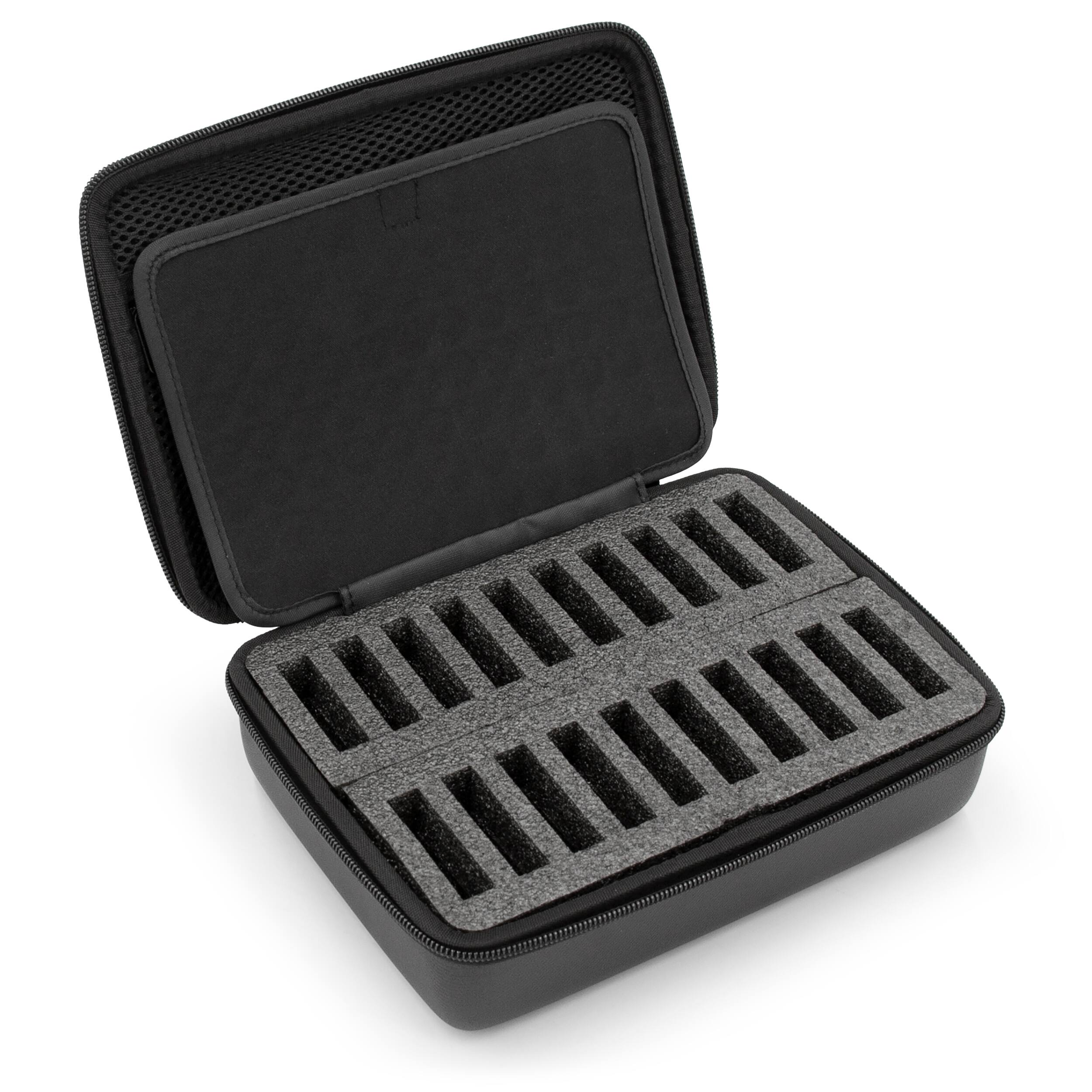 Back. CASEMATIX - 20-Slot Hair Clipper Blade Holder Case for Barbers & Stylists – Detachable Blades, Guards, and Accessory Storage.