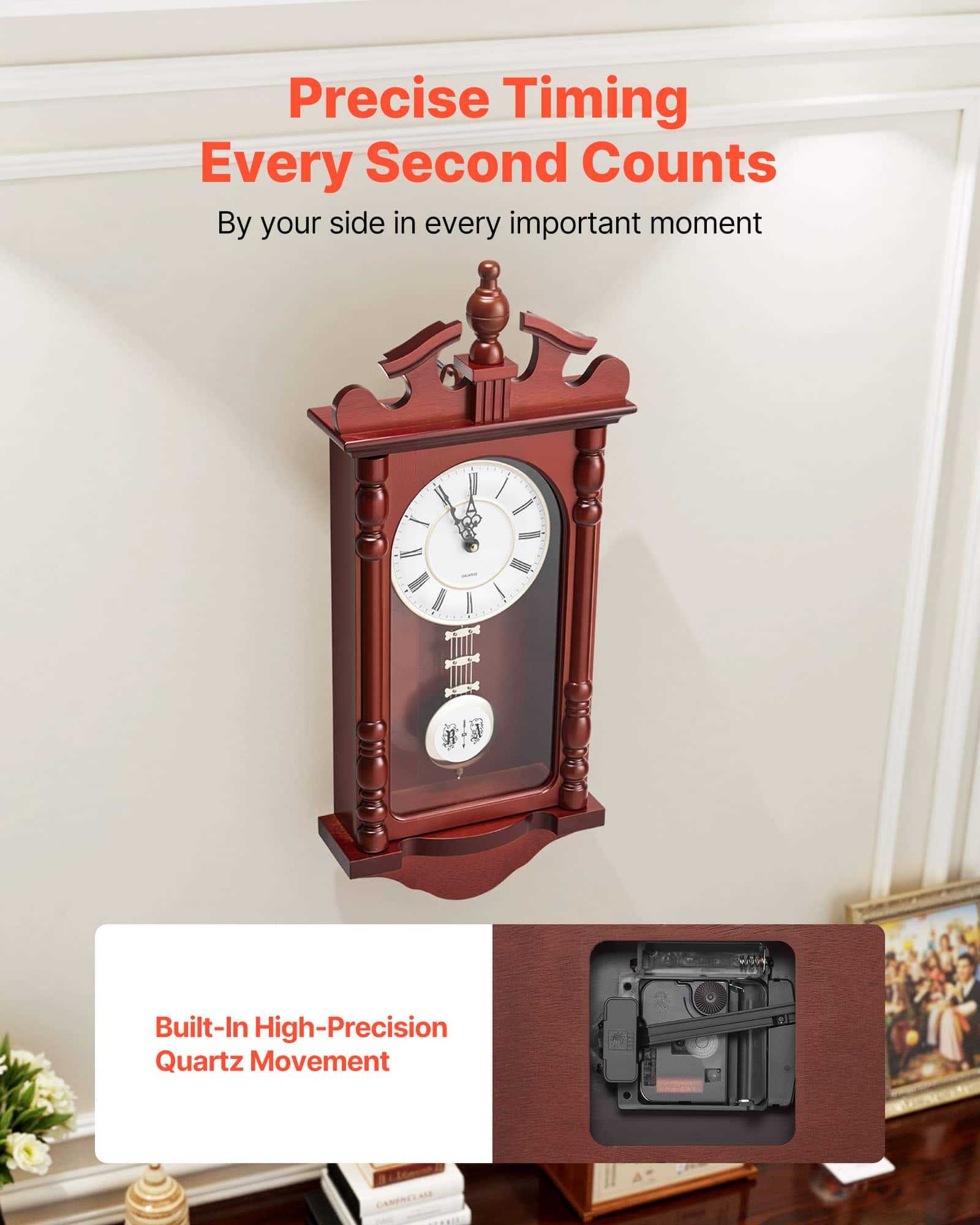 VEVOR Grandfather Clock, 23.2 in Classic Vintage Pendulum Clock