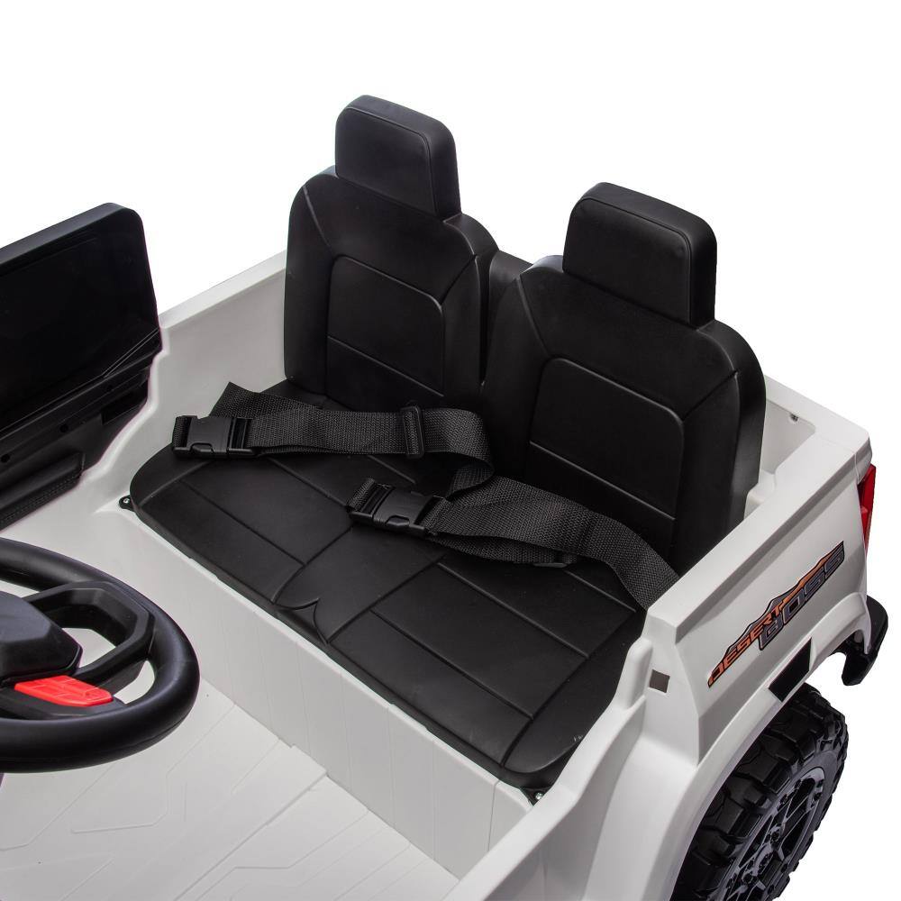 Alt View 3. BreeBe - 24V 10A Two-Seater Kids Ride On Electric Pickup w/ Parent Remote, 4WD 800W Motors, Safety Belts, USB, Bluetooth, Ages 3+ - White.