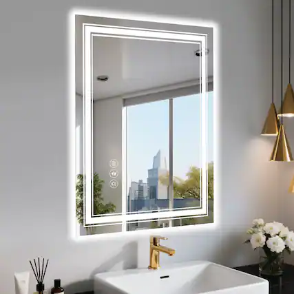 Front. TinyHomie - 24x32 Inch Frameless LED Bathroom Mirror Smart Mirror.