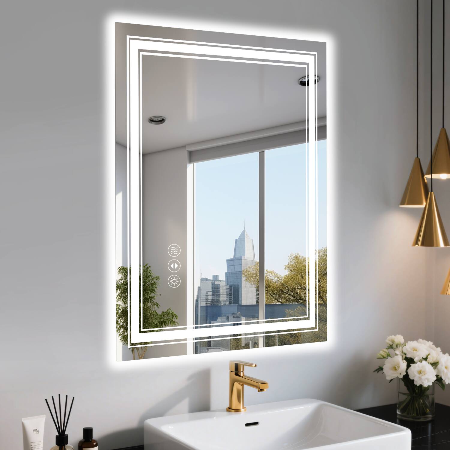 Front. TinyHomie - 24x32 Inch Frameless LED Bathroom Mirror Smart Mirror.