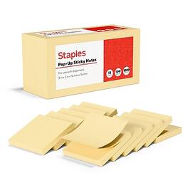 Staples - Recycled Pop-up Sticky Notes, 3" x 3", Sunshine Collection, 100 Sheets/Pad, 12 Pads/Pack - Yellow