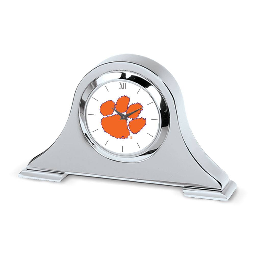 Front. Jardine - Silver Clemson Tigers Logo Napoleon Desk Clock - Silver.