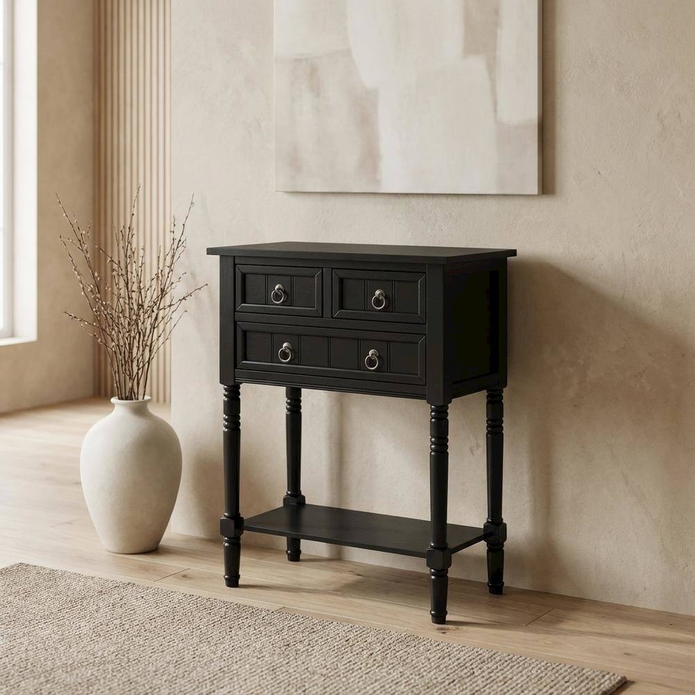 Alt View 1. FurniFact - Black Hall Table, Rubberwood and MDF - Black.