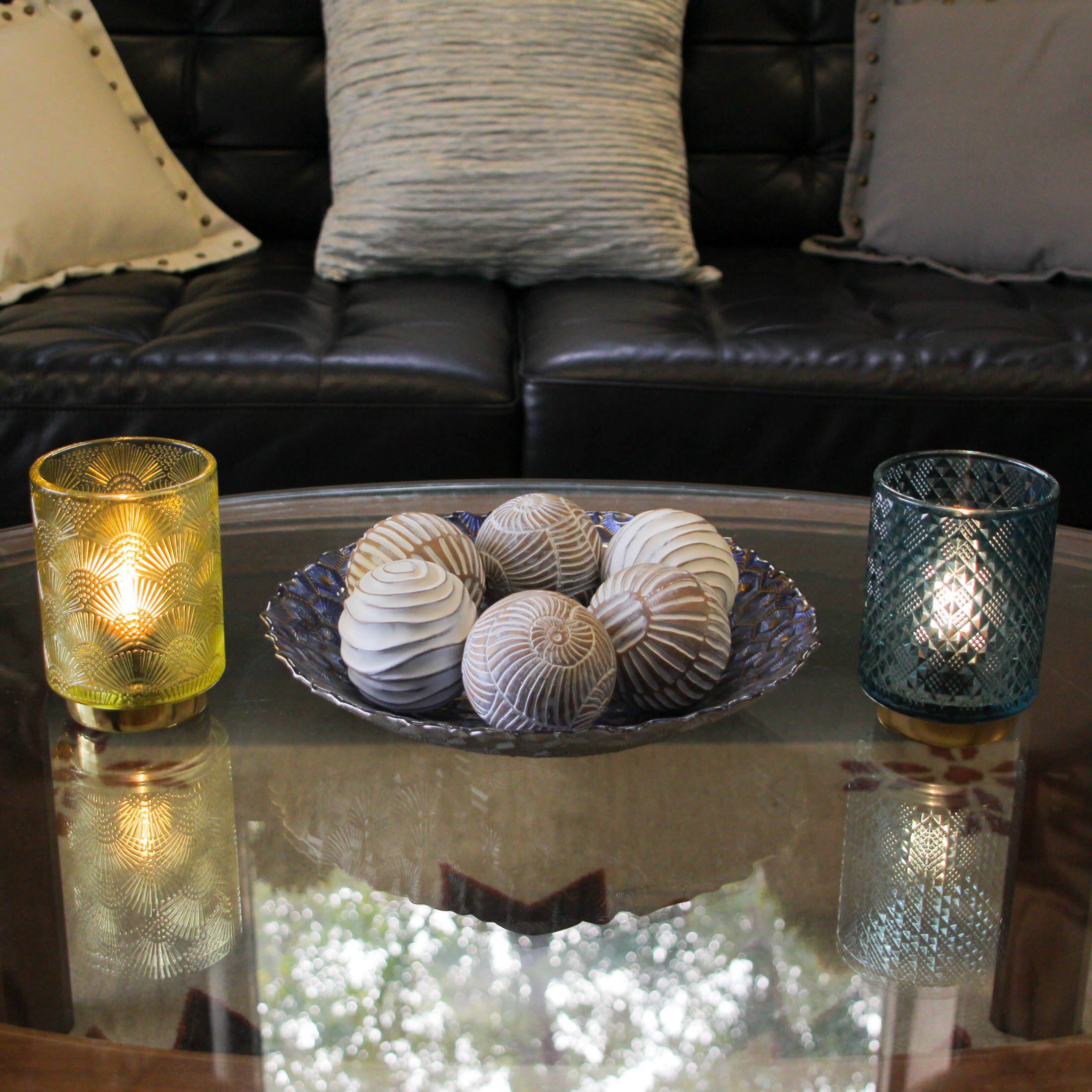 Alt View 4. Mayrich Company - Set of 6 Whitewashed Resin Decorative Art Orb Spheres, 3 Inches in Diameter - White.