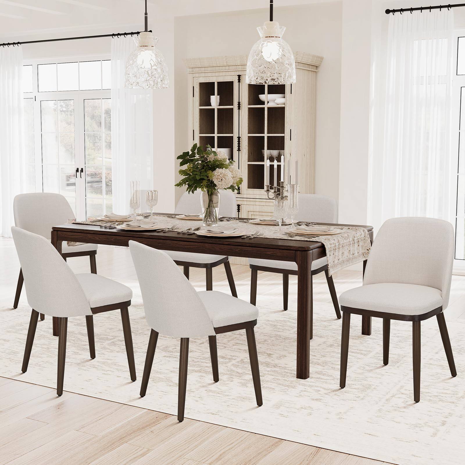 Beige Set of 6 Upholstered Dining Chairs