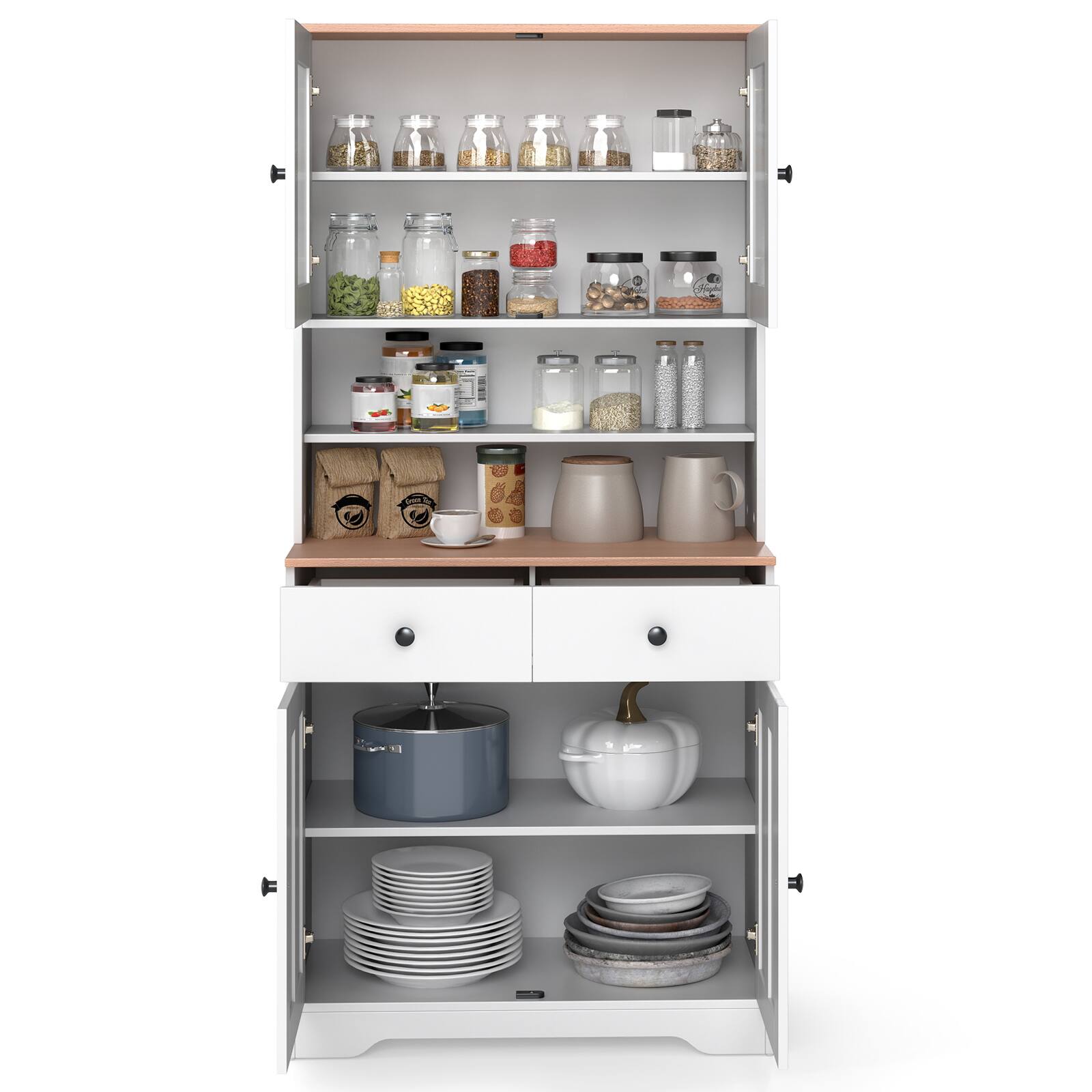 Alt View 7. Gymax - Gymax Pantry Cabinet 67'' Tall Kitchen Floor Cabinet w/ 2 Removable Shelves 2 Drawers White - White.