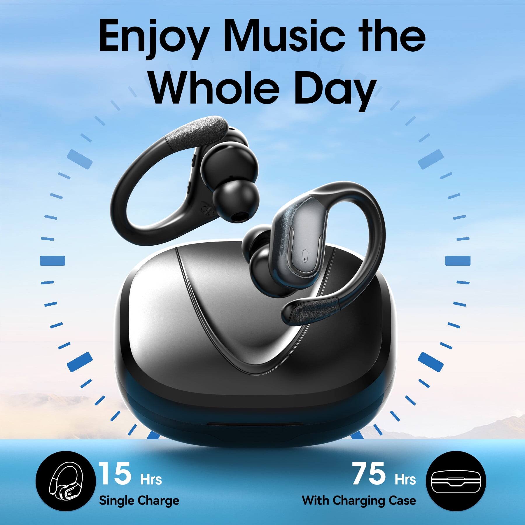 Enjoy Music the Whole Day

15 Hrs Single Charge

75 Hrs With Charging Case