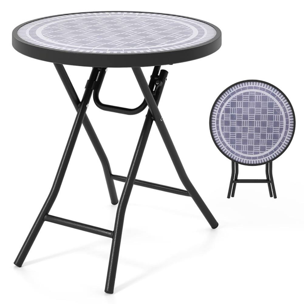 Back. Pefilos - 18 Inch Folding Side Table Outdoor Patio Round Compact, Coffee Table, Outdoor Side Table for Outdoor Patio, Pool, Porch - Gray.