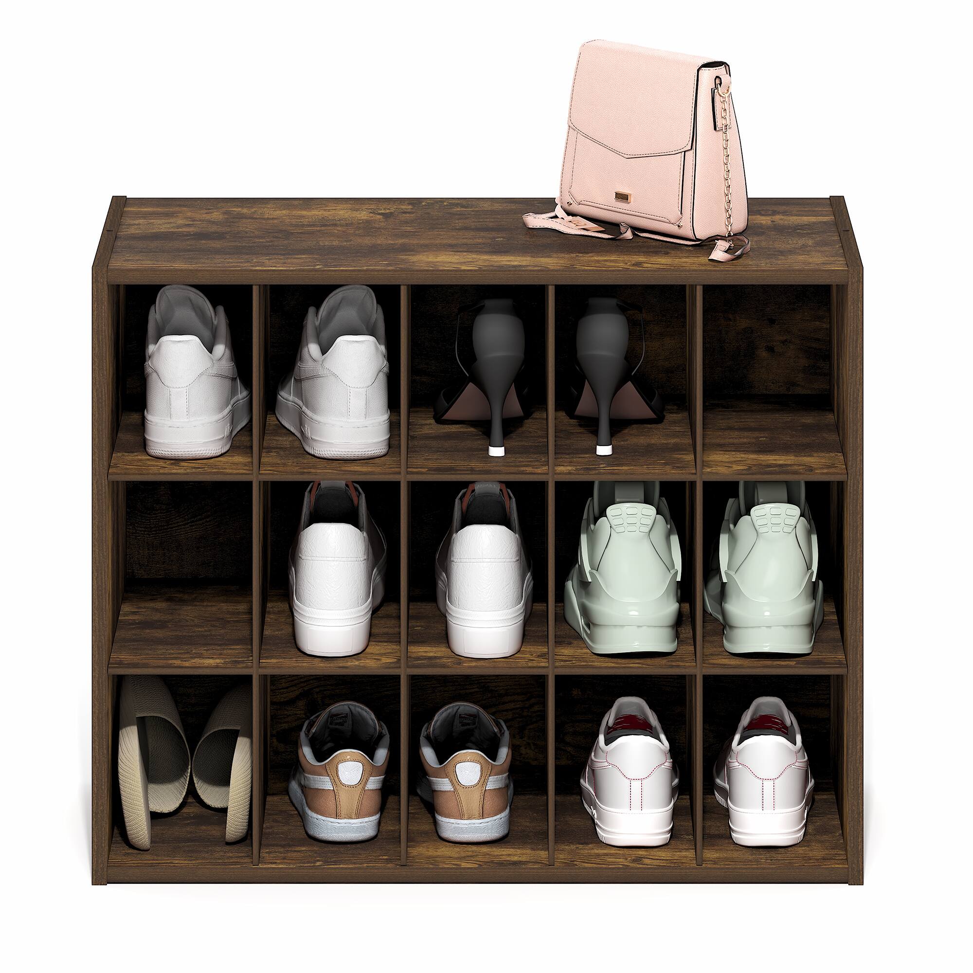 Alt View 3. Furinno - FANO 15-Cube Shoe Organizer, Shoe Rack, Stackable Shoe Storage, for Closet Entryway, Office, Garage - Amber Pine.